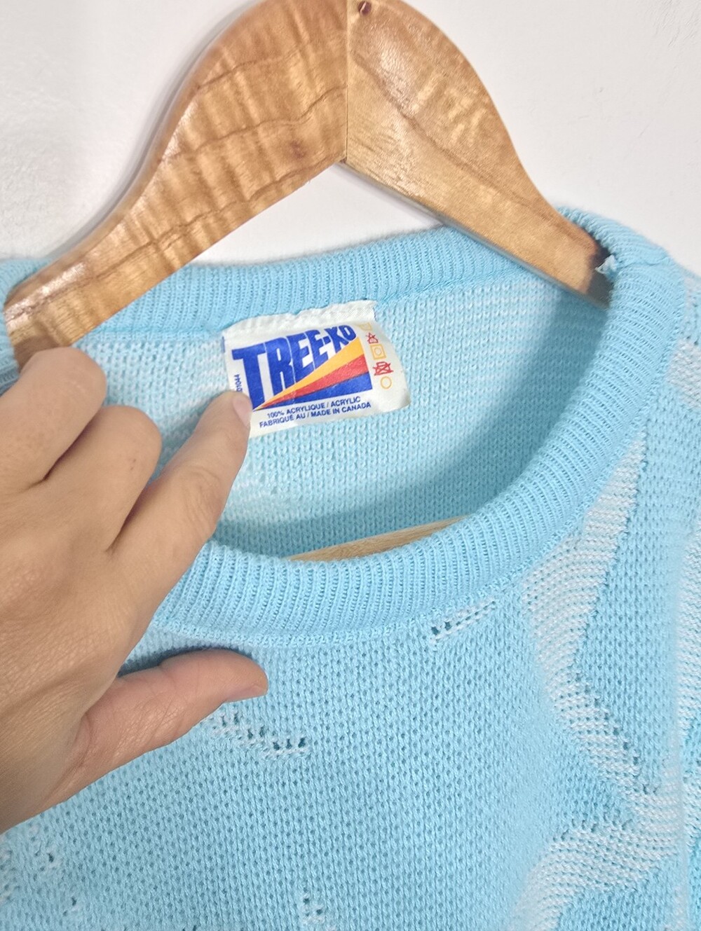 Vintage Tree-KO Blue Retro Knitted Short Sleeve Pull Over Sweater Made In Canada - Picture 5 of 12